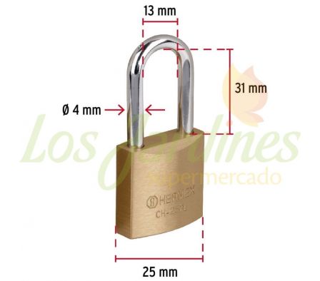 CANDADO DE HIERRO LATON 25MM LARGO