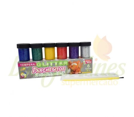 TEMPERA PARCHESITOS 6 COLORES GLITTER X 22CC