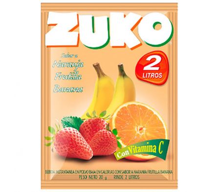 JUGO EN POLVO NARANJA,FRUTILLA Y BANANA ZUKO 2L