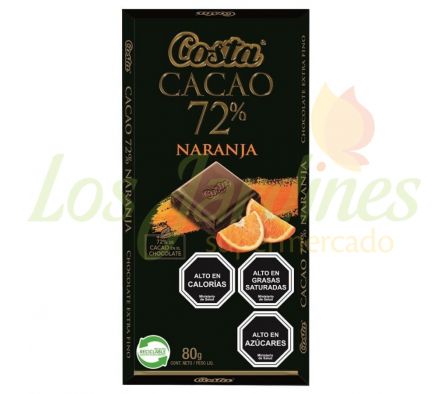 CHOCOLATE COSTA CACAO 72% NARANJA 80G