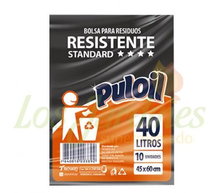 BOLSA PARA BASURA PULOIL STANDART NEGRO 40L 10U