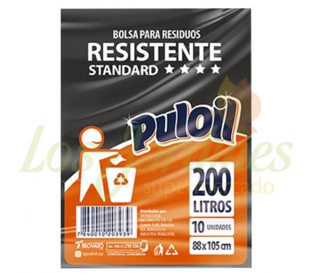 BOLSA PARA BASURA PULOIL STANDART NEGRO 200L 10U
