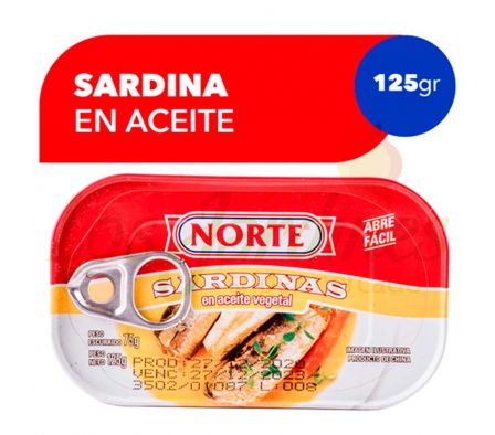 SARDINAS EN ACEITE VEGETAL NORTE 125G