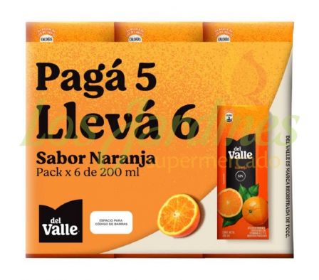 PACK JUGOS DEL VALLE NARANJA 200ML 6U