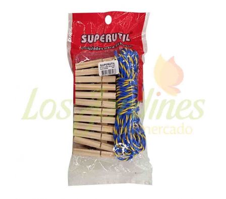 SET D/CUERDA SUPERUTIL C/24 PINZAS D/MADERA