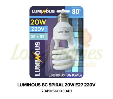 LAMPARA BC ESPIRAL LUMINOUS 20W E27 220V