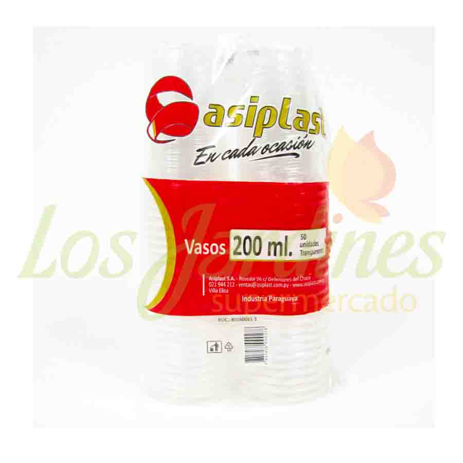 VASO DESCARTABLE ASIPLAST 200 ML TRANSP x 50 UNI