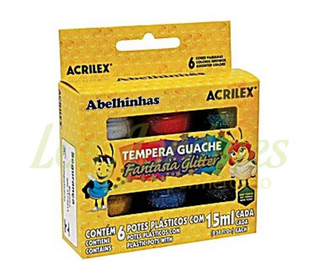 TEMPERA GUACHE ACRILEX GLITTER DE 6 COLORES 15ML