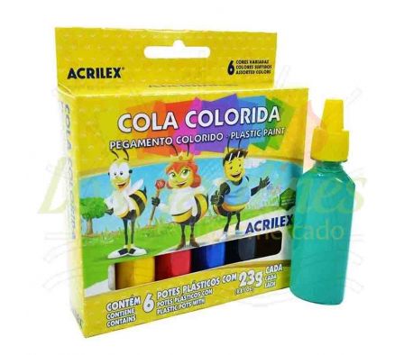 COLA COLORIDA ACRILEX x 6 COLORES