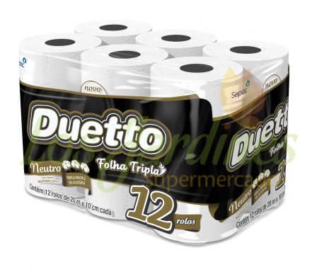 PAPEL HIGIENICO DUETTO TRIPLE HOJA NEUTRO 20M 12U