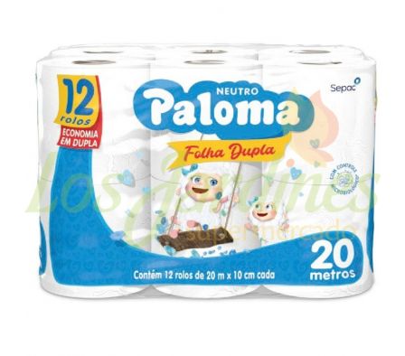 PAPEL HIGIENICO PALOMA DOBLE HOJA NEUTRO 20M x 12U