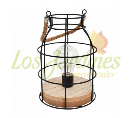 LAMPARA CANDELABRO (LED) BASE MADERA14X14X21CM
